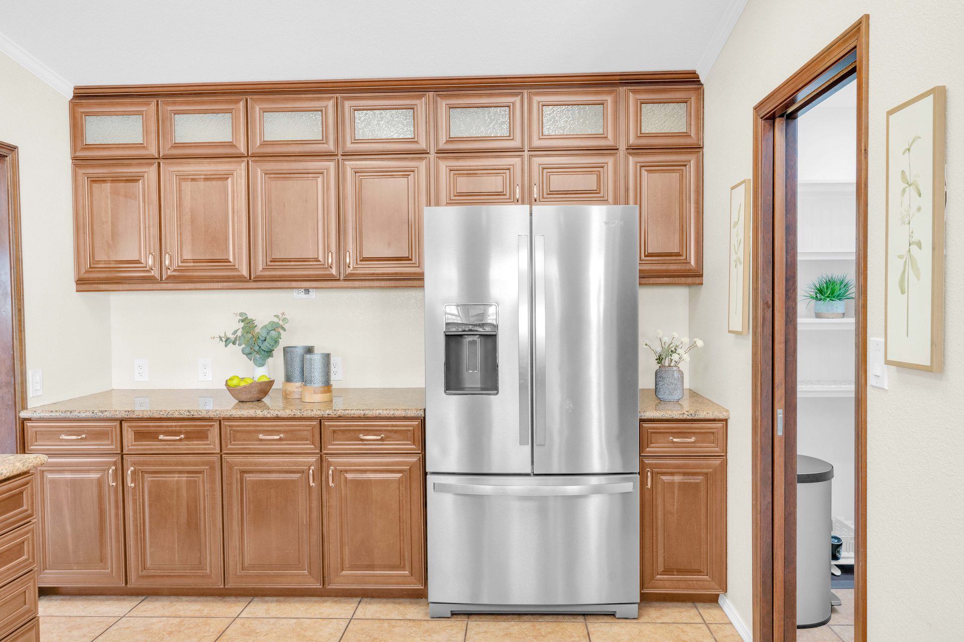 Full cabinet wall and refrigerator