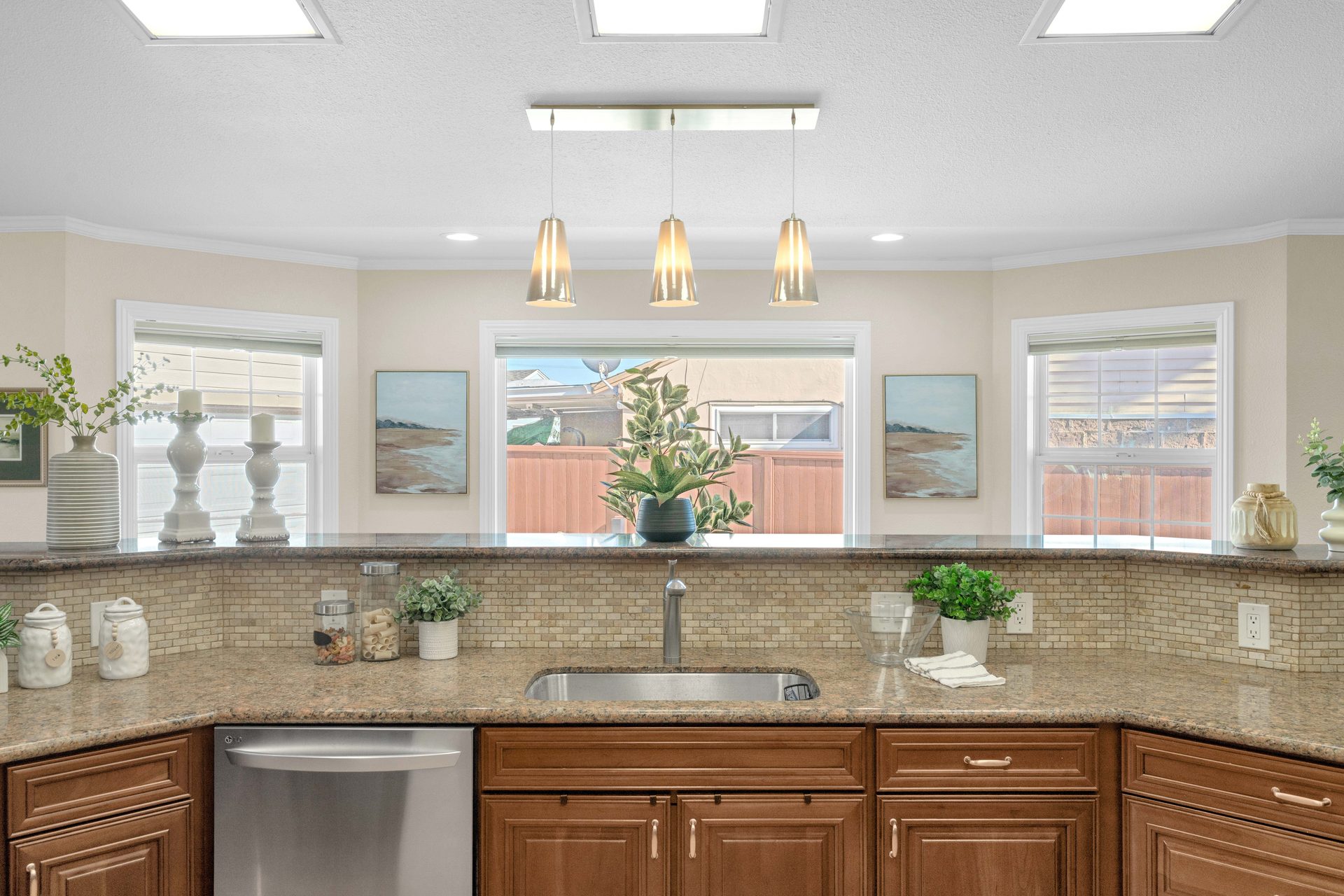 Kitchen sink and pendant lights
