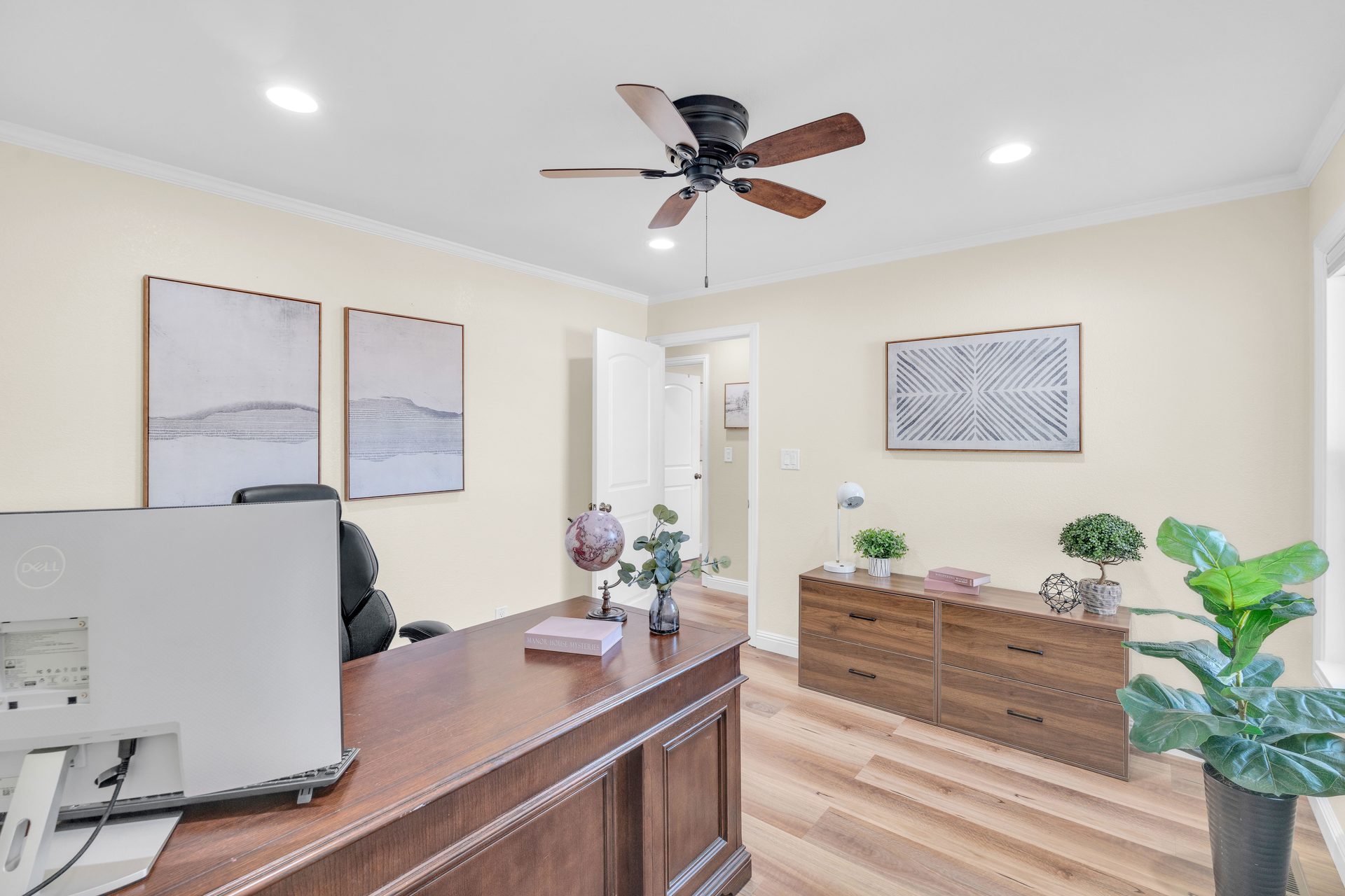 Third bedroom staged as home office